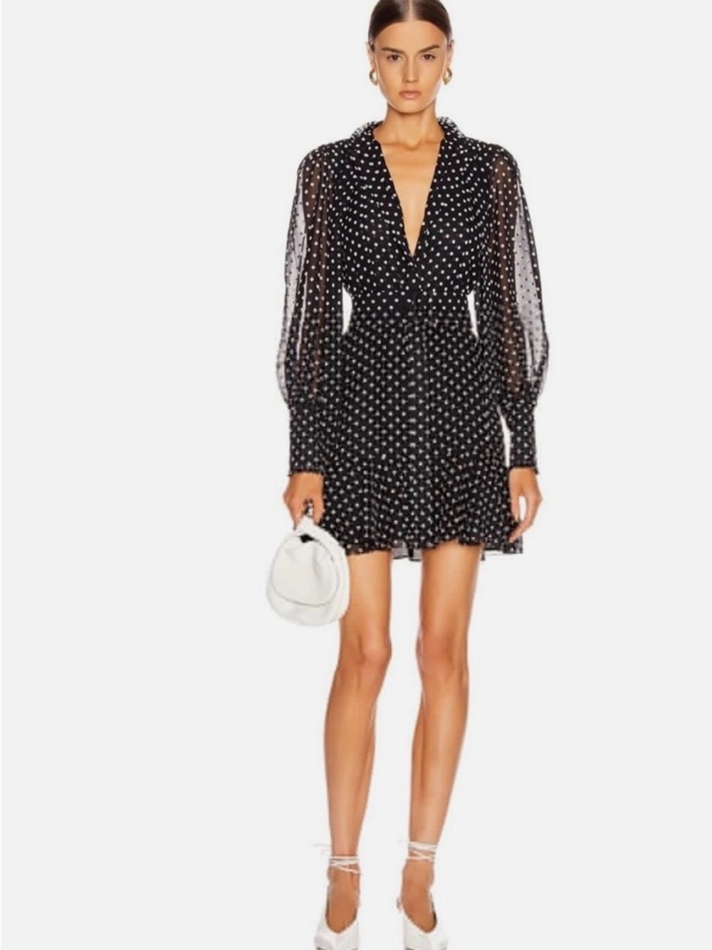 Alexis Black and White Polka Dot Long-Sleeve Mini Dress